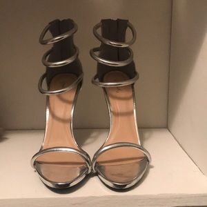 Metallic Silver Open Toe Heels (NEVER WORN)